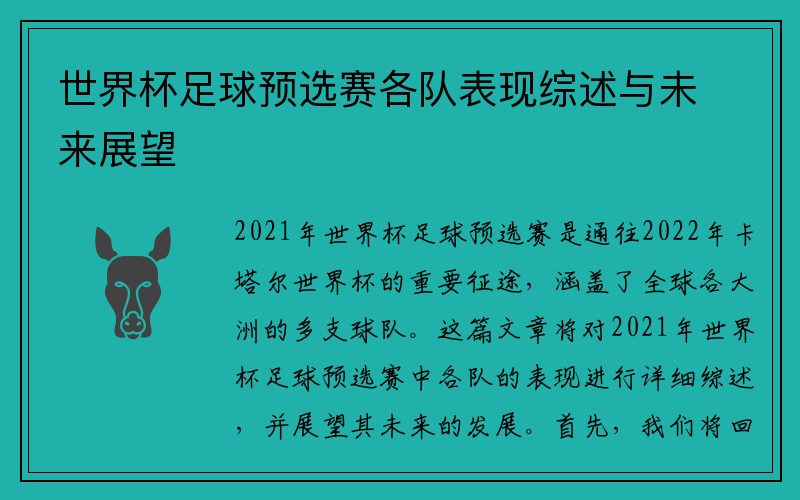 世界杯足球预选赛各队表现综述与未来展望
